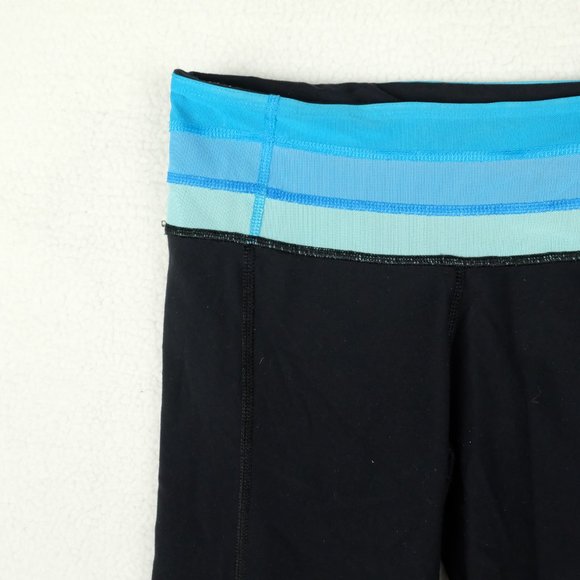 Lululemon Womens Yoga Pants 4 Black Blue Capri Ruffle Athletic Athleisure Casual - Picture 2 of 10